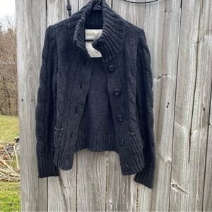 Y2K American Eagle M Charcoal Knit Angora Hair Cardigan Sweater